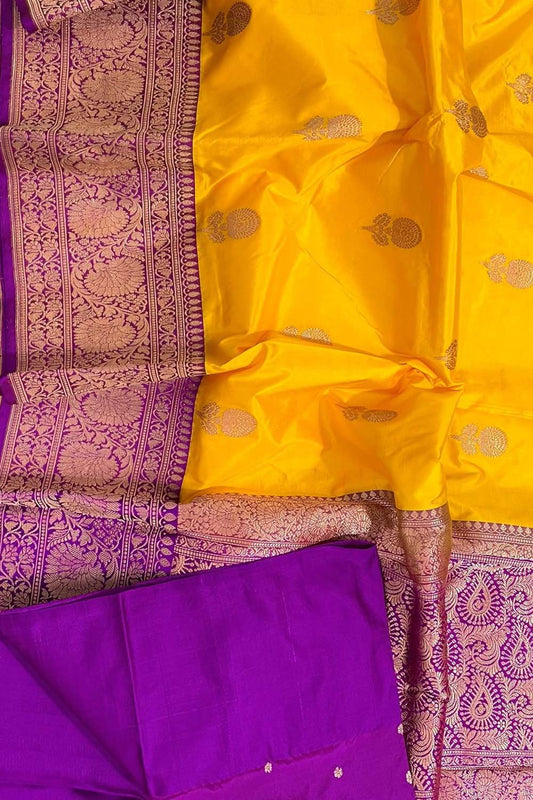 Yellow Saree with Zari,weaving Banarasi silk - SR23712