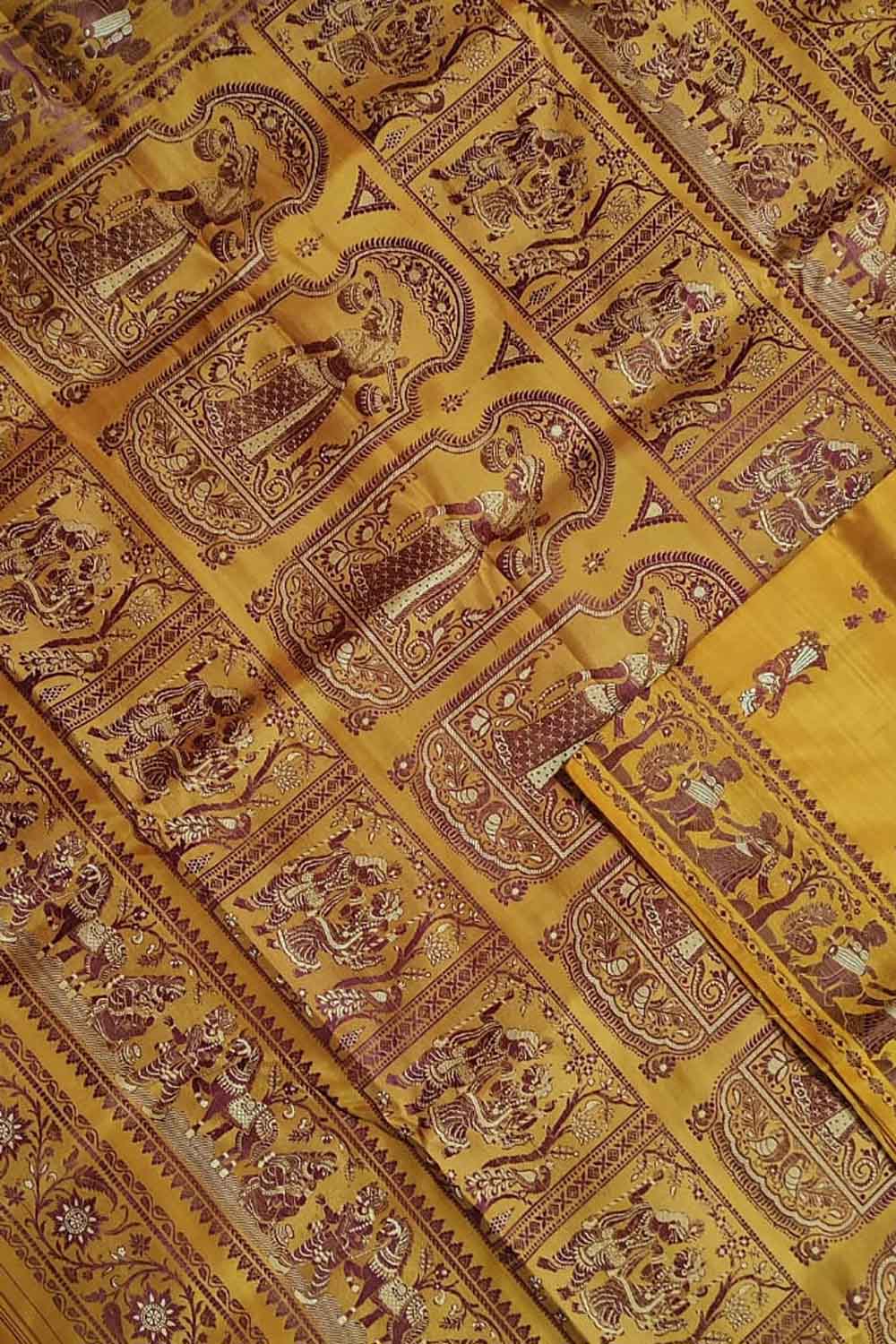 Buy Bengal Gaye Holud Cotton Yellow Tant Baluchari Saree