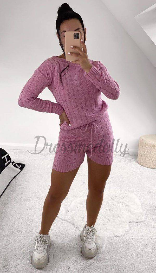 QED London cable knit sweater and leggings set in pink