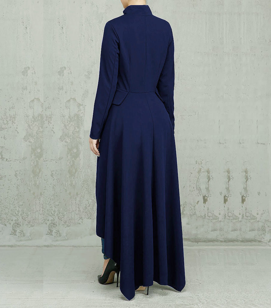 Muslim long sleeves - Navy blue High neck slim zipper dress - solid colour - GZPM-D321-2