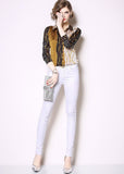 European style lady shirt--fit--chain printed--mustard--HCX-2034