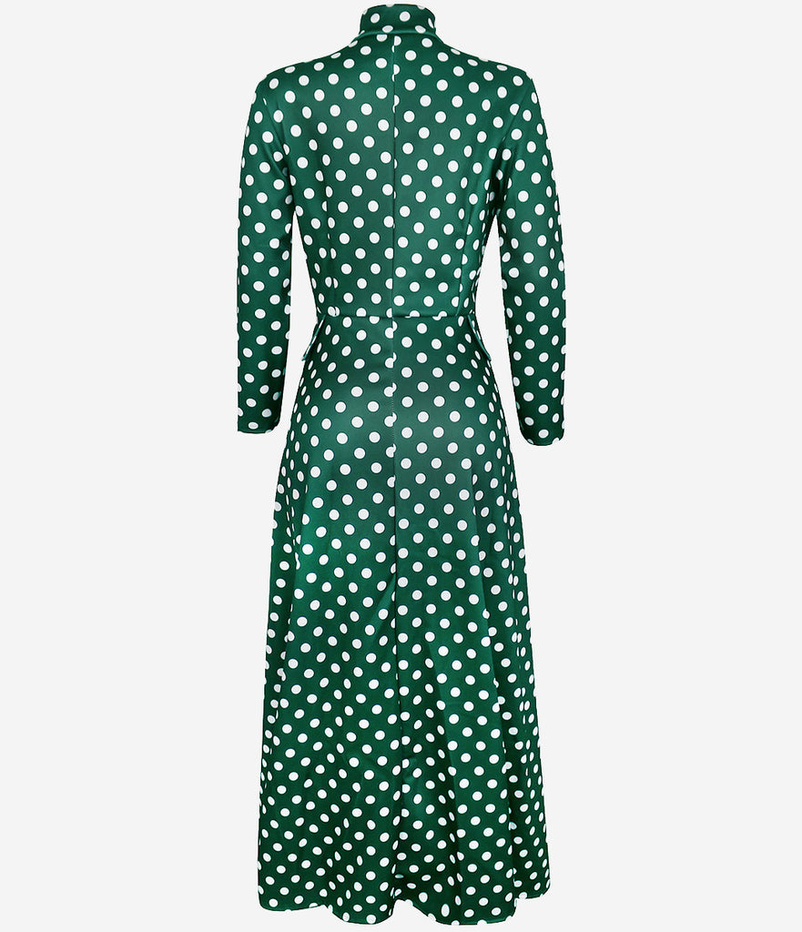 Muslim long sleeves - Green high neck slim zipper dress - Polka dot pattern - GZPM-D323