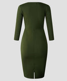 Muslim mid sleeves - Army green pencil dress - Solid colour - ATR-D026