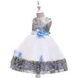 kid's party dress--110cm-140cm--embroidered flower--blue--L5045