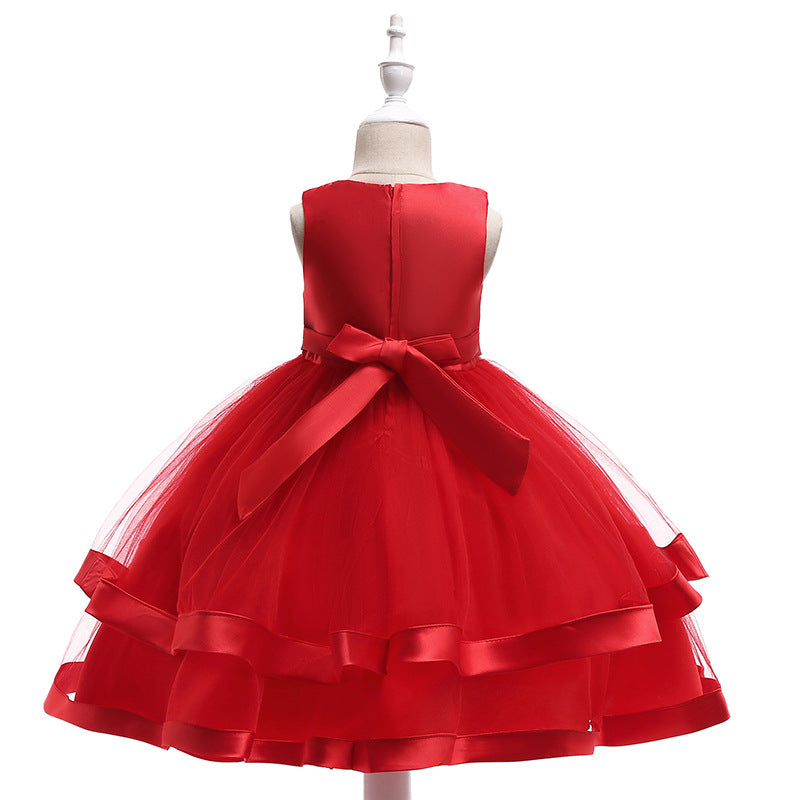 kid's party dress--110cm-150cm--beads--red--L5017
