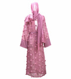 Muslim long sleeves pink party abaya--3D mesh--CHM-1641