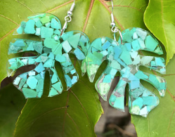 monstera earrings made from up cycled marine plastic