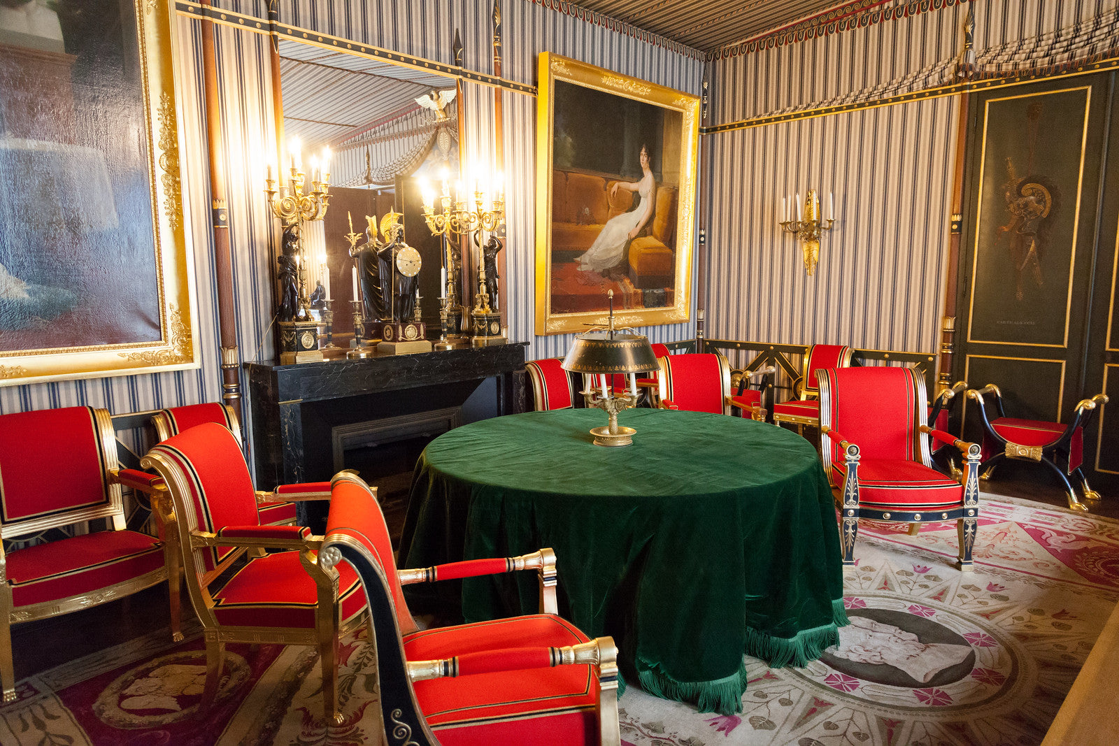 The Council Chamber | La salle du Conseil at Château de Malmaison features striped wallpaper