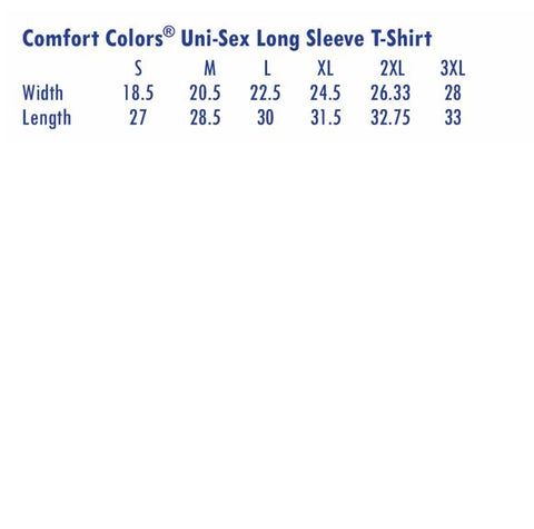 Comfort Colors Long Sleeve T-shirt Size Chart