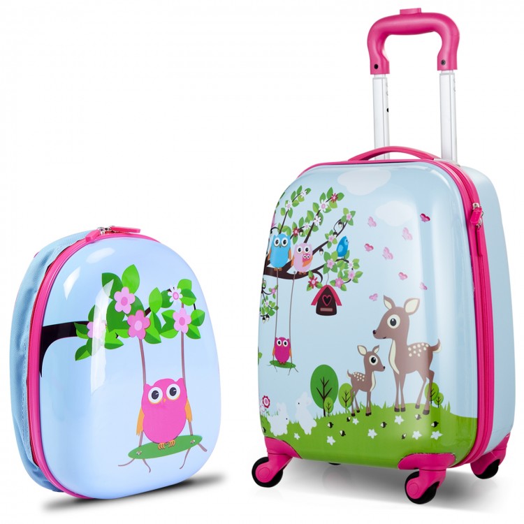 Costway 2PC Kids Luggage Set 12'' Backpack & 16'' Rolling Suitcase for  School Travel ABS