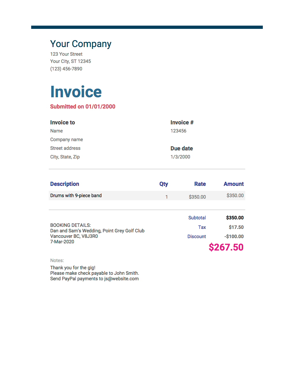 The Best Free Band & Musician Invoice Template (Don't gig without it ...