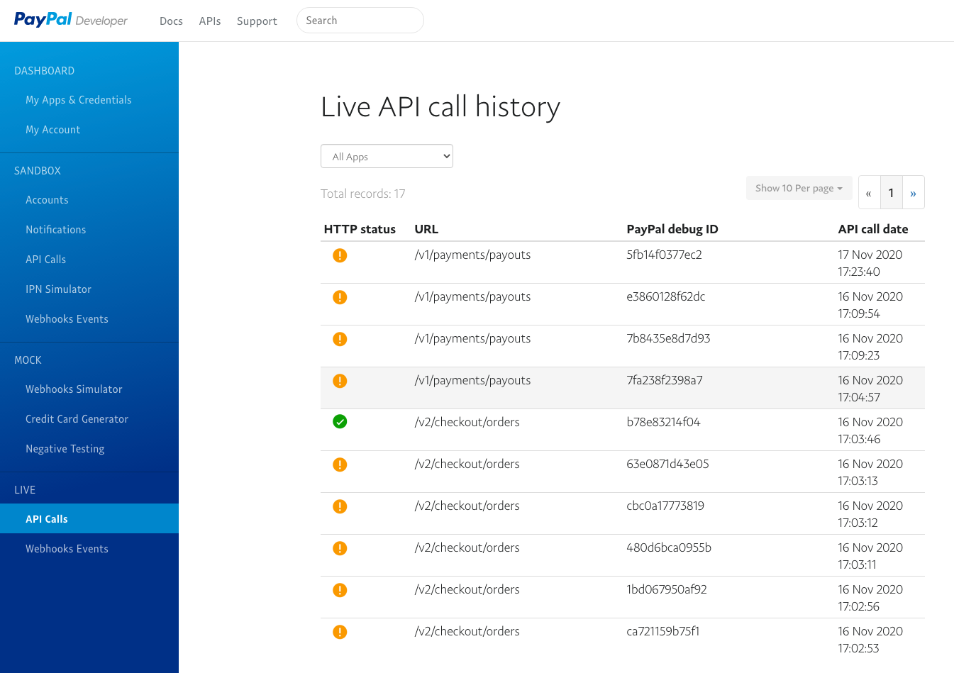 live API calls paypal example