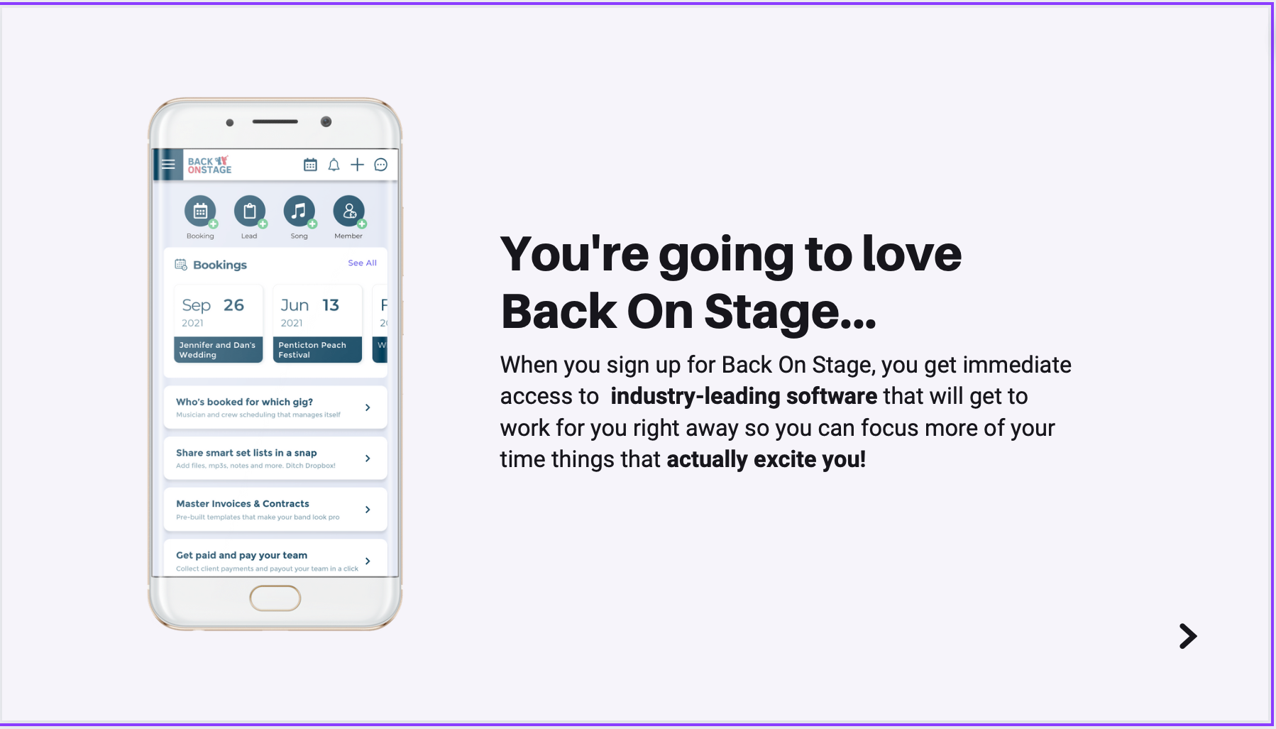 Back On Stage booking software for musicians bands and djs