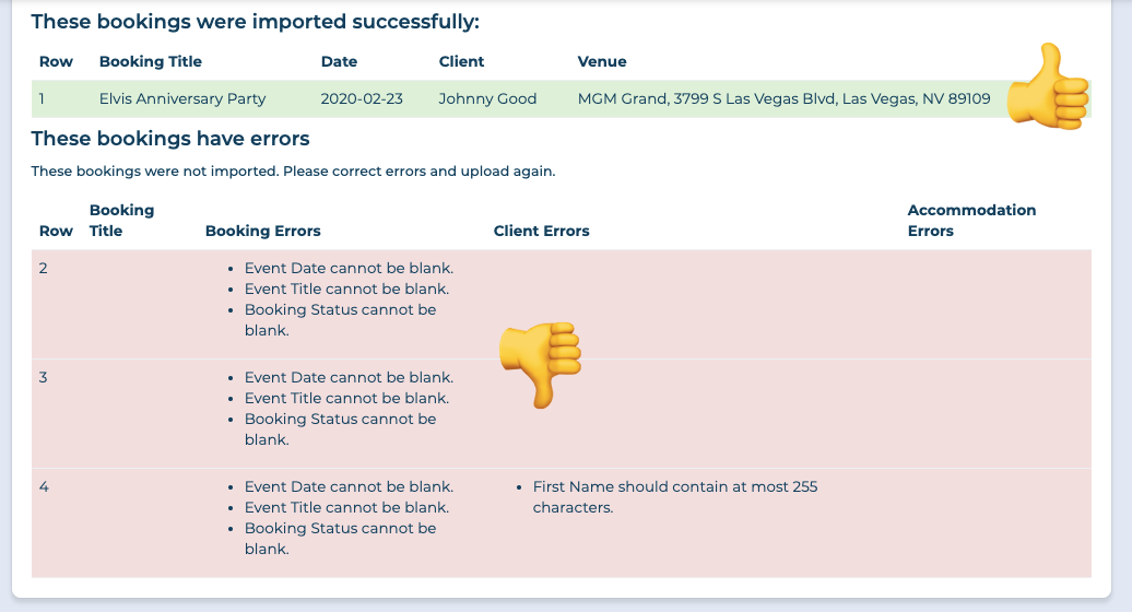 BOS booking import success