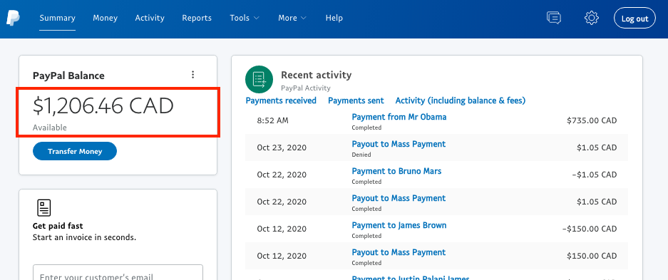 paypal balance