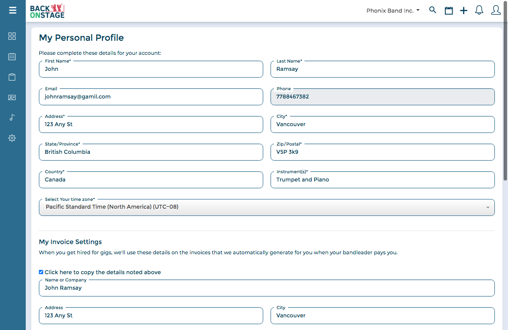 BOS personal profile page 1