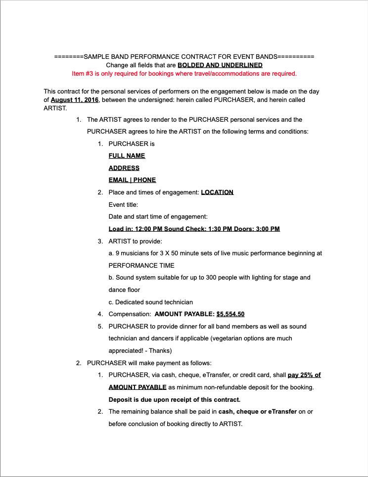 music performance contract template 1