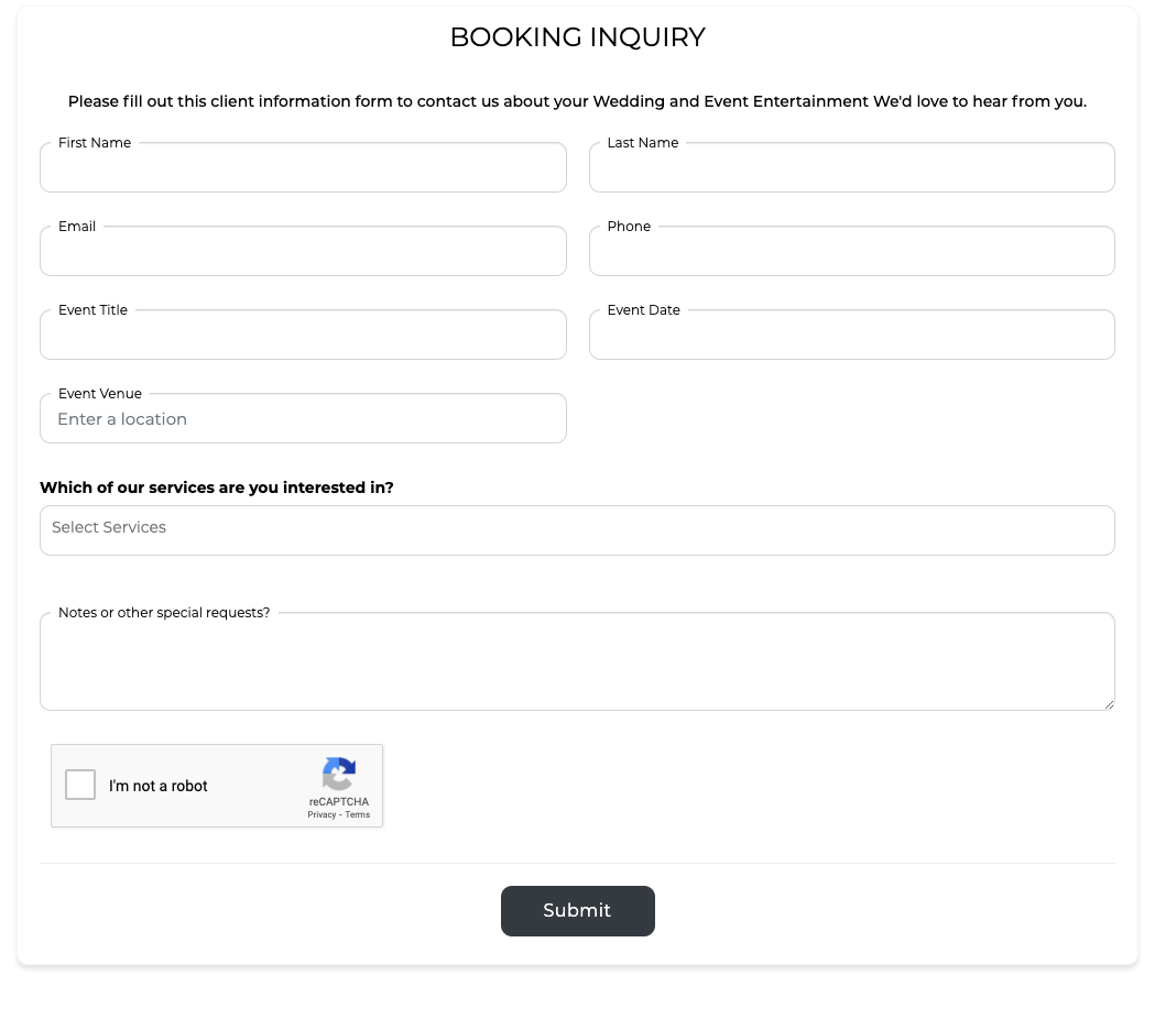 booking inquiry form