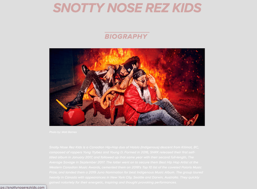 Examples of Band Bios – Snotty Nose Rez Kids