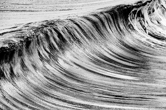 Abstract Manhattan Beach California wave photo, big swell, with streaks in the wave, black and white
