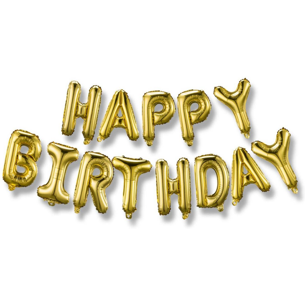Happy Birthday Balloons Banner Gold 3d Lettering Mylar Foil Letters