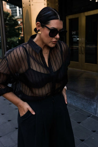 black sheer top button up