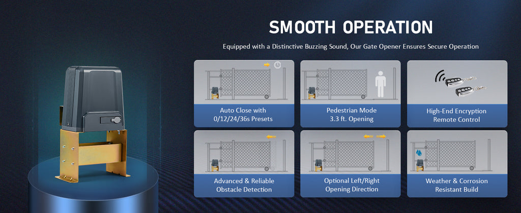 CO-Z Sliding Gate Opener Kit for Doors up to 3300lb 40ft