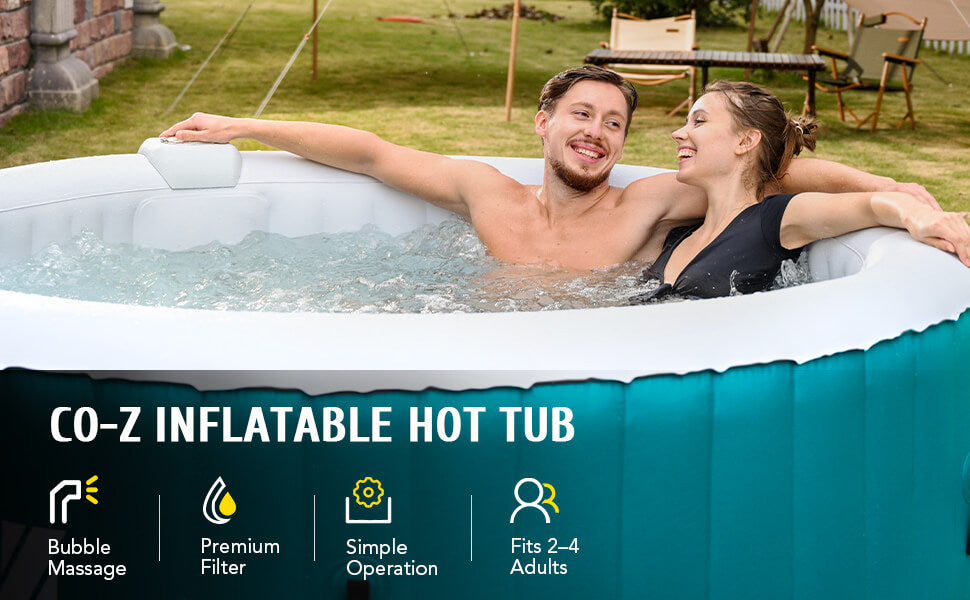 4 Person Blow Up Portable Hot Tub with 120 Bubble Jets Cover