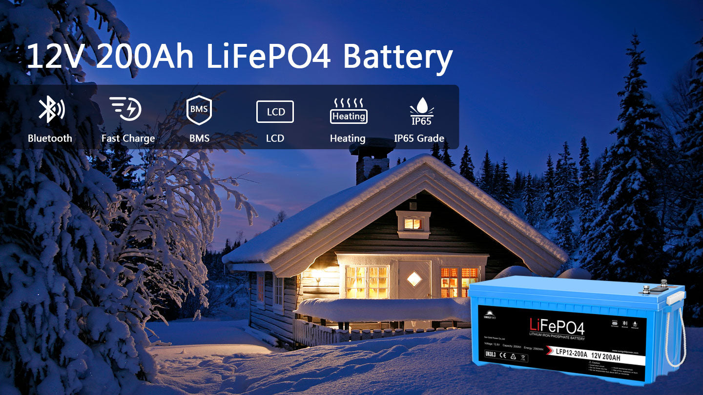 SunGoldPower 4 X 12V 100AH LIFEPO4 Deep Cycle Lithium Battery / Bluetooth  /Self-Heating / IP65 - Off Grid
