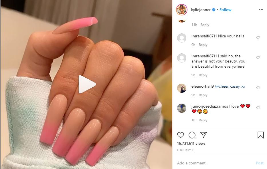 kylie jenner pink ombre french manicure