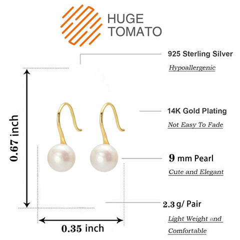 AAA Freshwater Pearl Earrings | Pearl Drop Earrings in Sterling Silver and 14k Gold | Real Pearl Earrings (8-9mm)