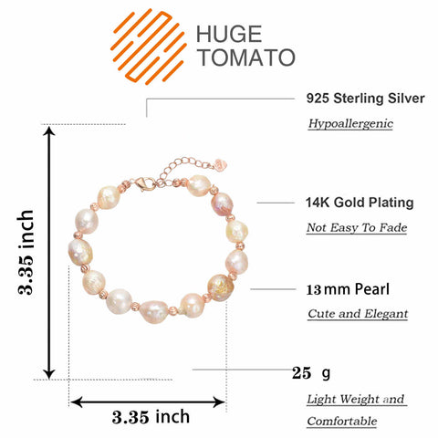 Baroque Freshwater Pearl Bracelet | 12-13mm Multicolor AAAA Real Pearl | Rose Gold Plated Clasp