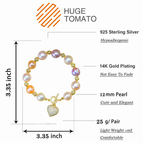 11-12mm Real Pearl Bracelet | Pink Pearl Bracelet 14K Gold | Pearl Bangle Bracelet For Weddings| Huge Tomato Jewelry