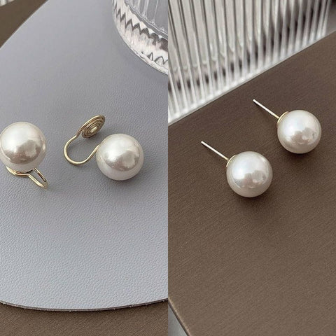 Pearl Stud Earrings | Clip On Pearl Earrings | Large Pearl Earrings for Pierced and Non Pierced Ears