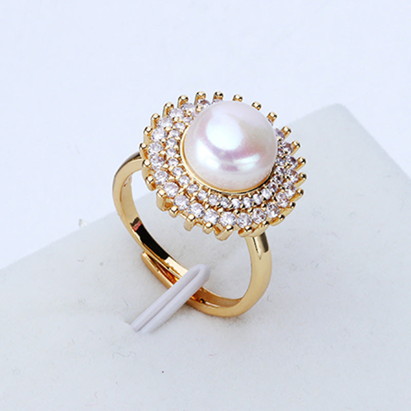 9-10mm Freshwater Pearl Adjustable Size Ring in 14K Gold Over Sterling ...