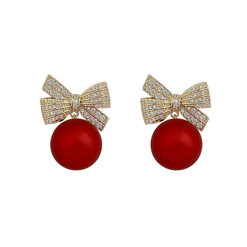 Red Pearl Dangle Drop Earrings for Women Christmas Earrings in 14K Gold ...