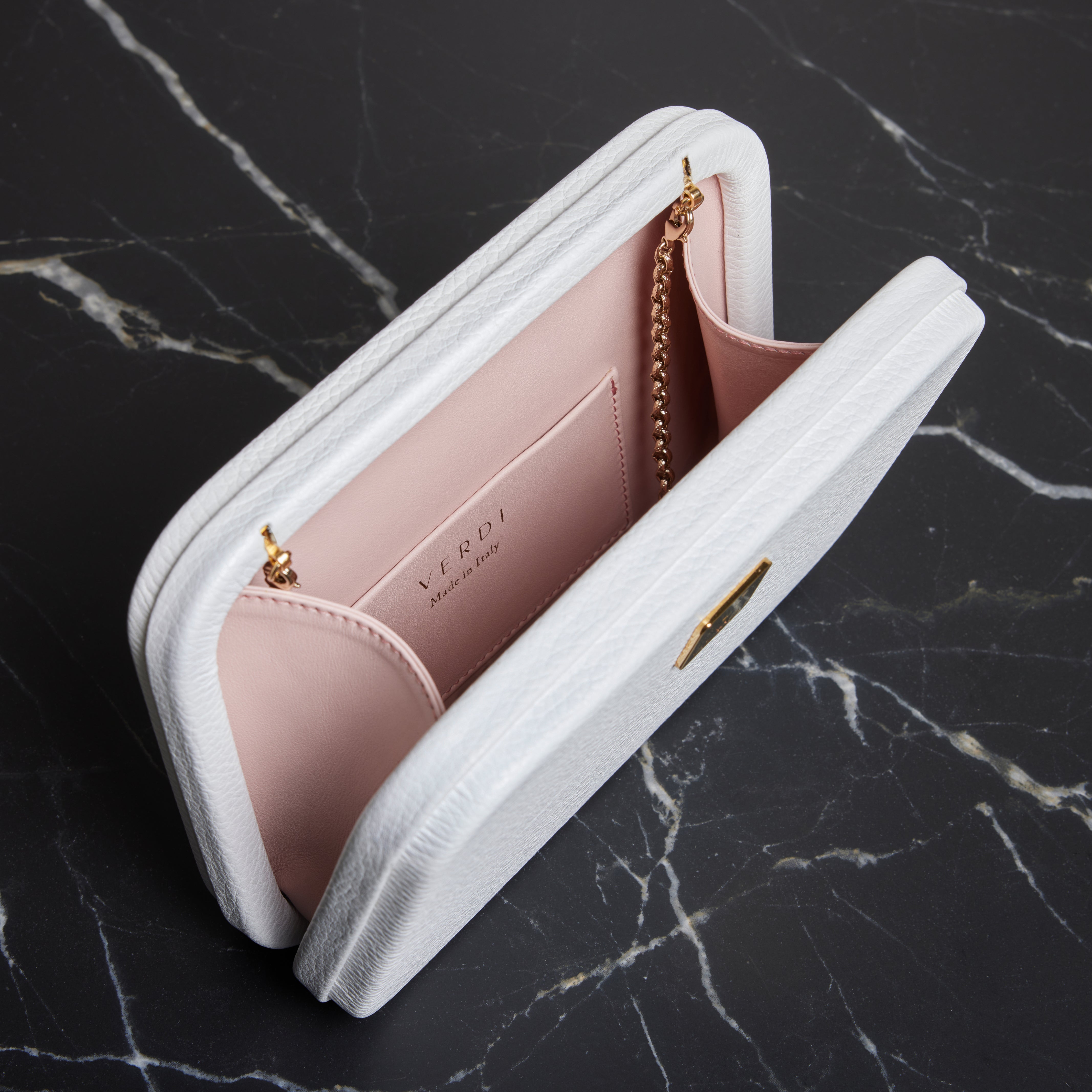 Atelier Verdi Luigia optical white leather clutch bag, inside