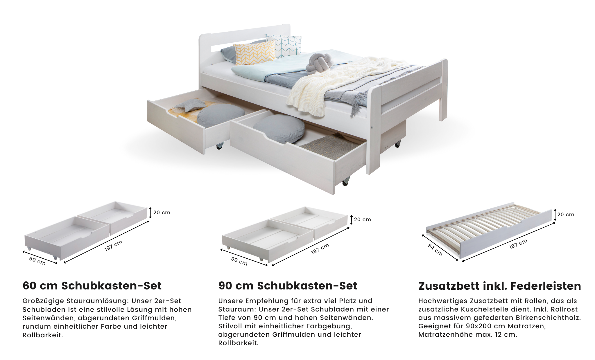 Einzelbett Bert Schubkasten Optionen