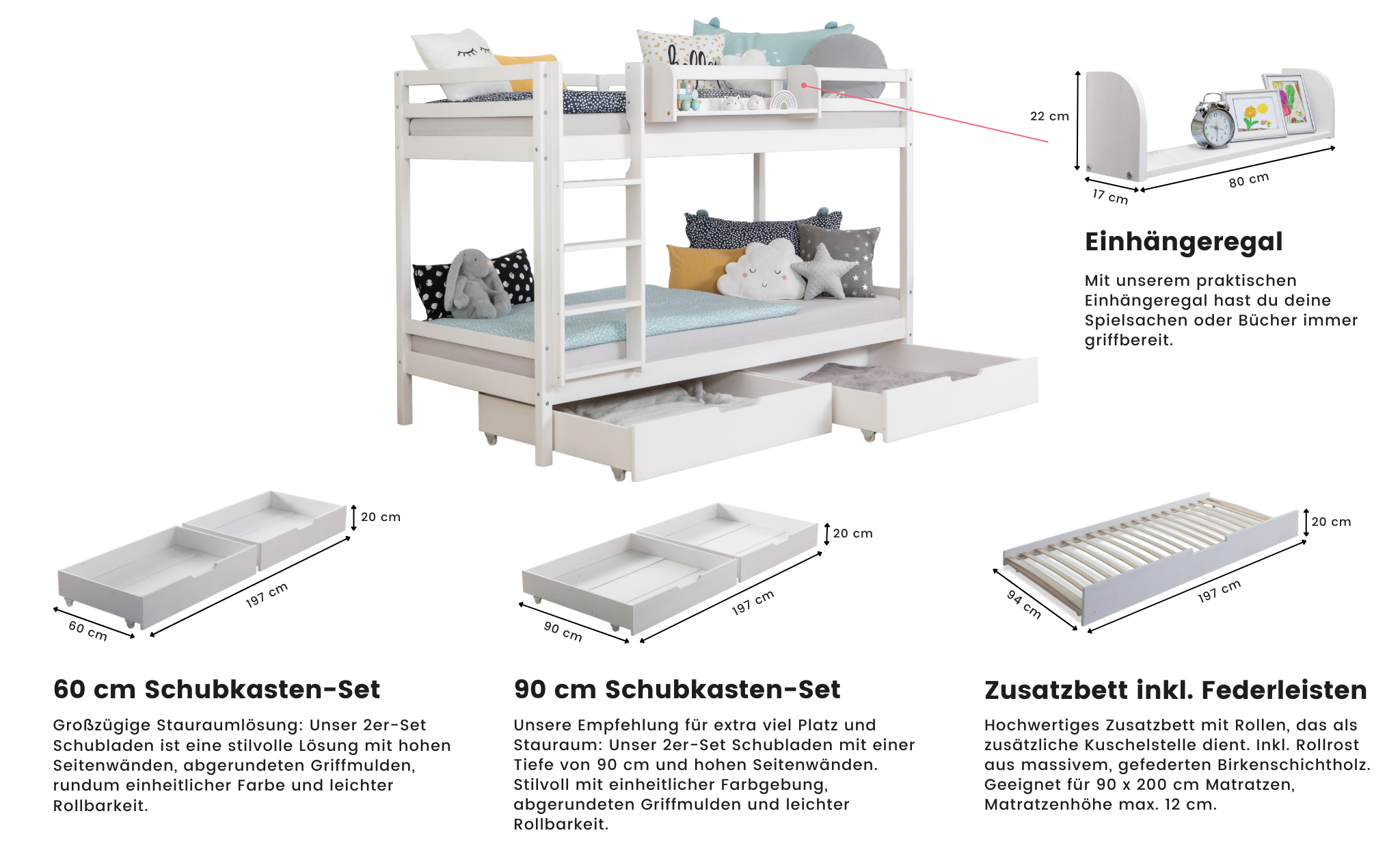 Etagenbett Rene Schubkasten Zusatzbett