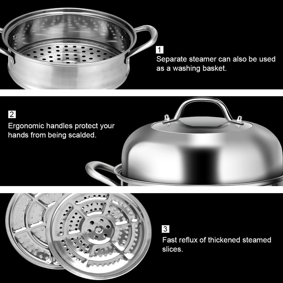 3 Tier Stainless Steel Cookware Pot Saucepot Steamer - Arctic Violet