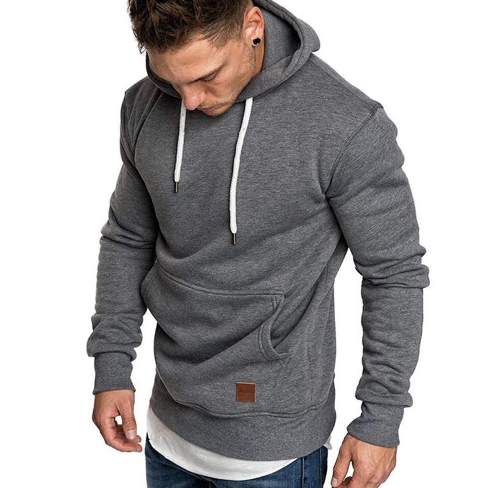 Loose Plain Lace Up Pullover Men's Hoodie with Pocket – blosmore