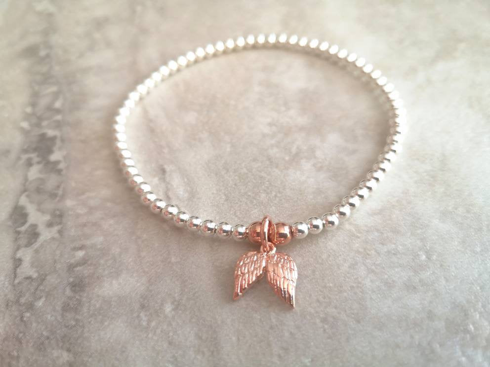 Sterling Silver and Rose Gold Vermeil Angel Wings Bracelet - With Love Jewellery UK