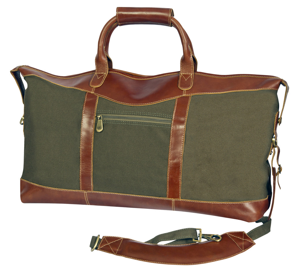 Best Man Forest Green Canvas and Leather Weekender Duffel Bag