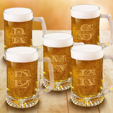 Groomsmen Monogram Beer Mugs - Set of 5 25 oz.