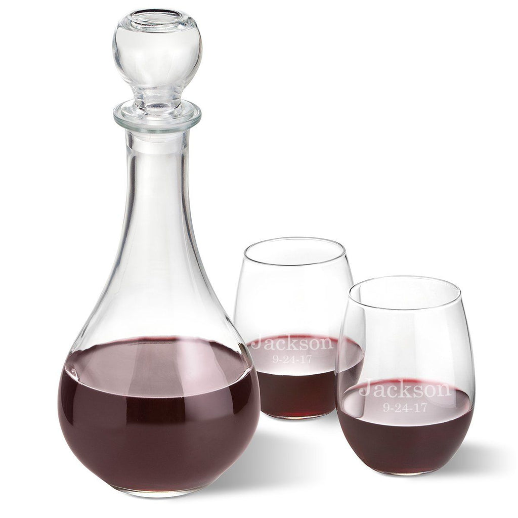 Personalized Wine Decanter Set With Stopper And 2 Stemless
