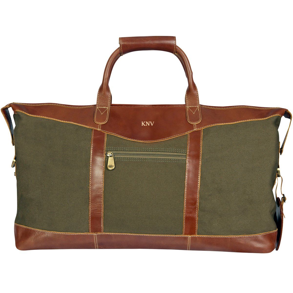 Personalized Forest Green Canvas and Leather Weekender Duffel Bag