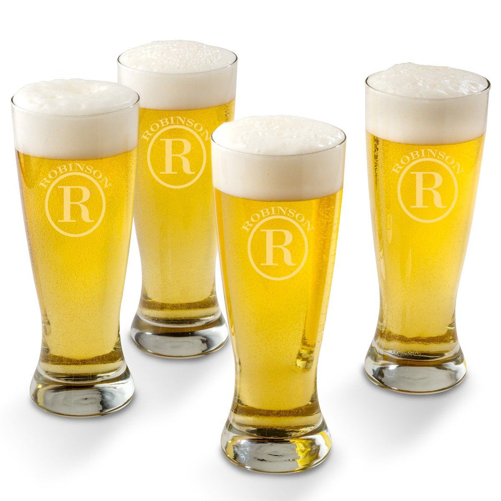 engraved pilsner beer glasses