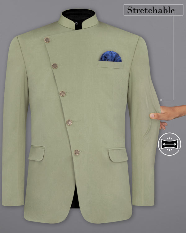Granite Green Cross Buttoned Bandhgala Premium Cotton Stretchable Blazer