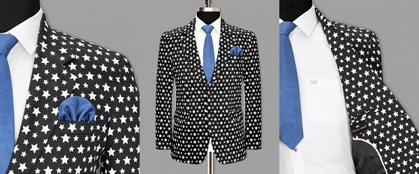 Black Star Printed Single Breasted Suit For Prom
