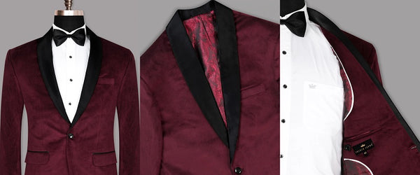 Burgundy Velvet Suit For Prom
